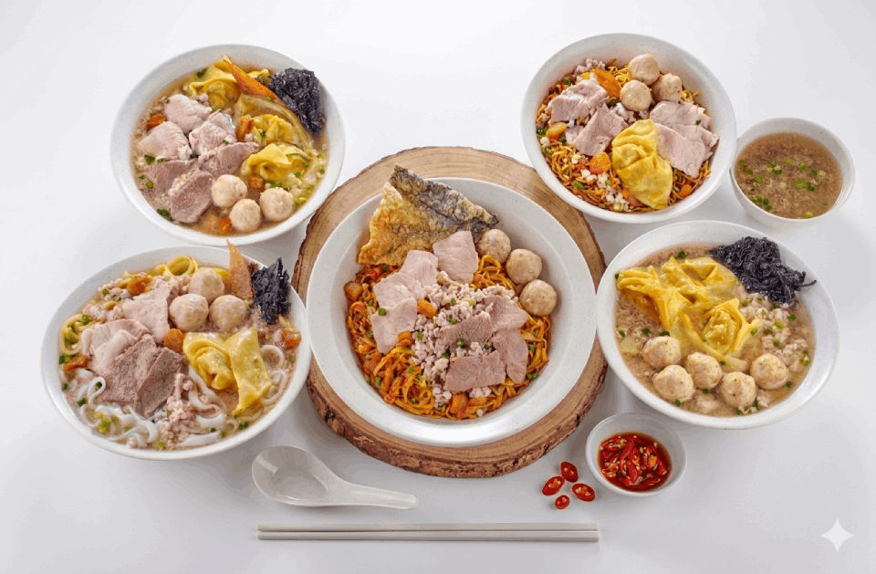 Noodle dishes background